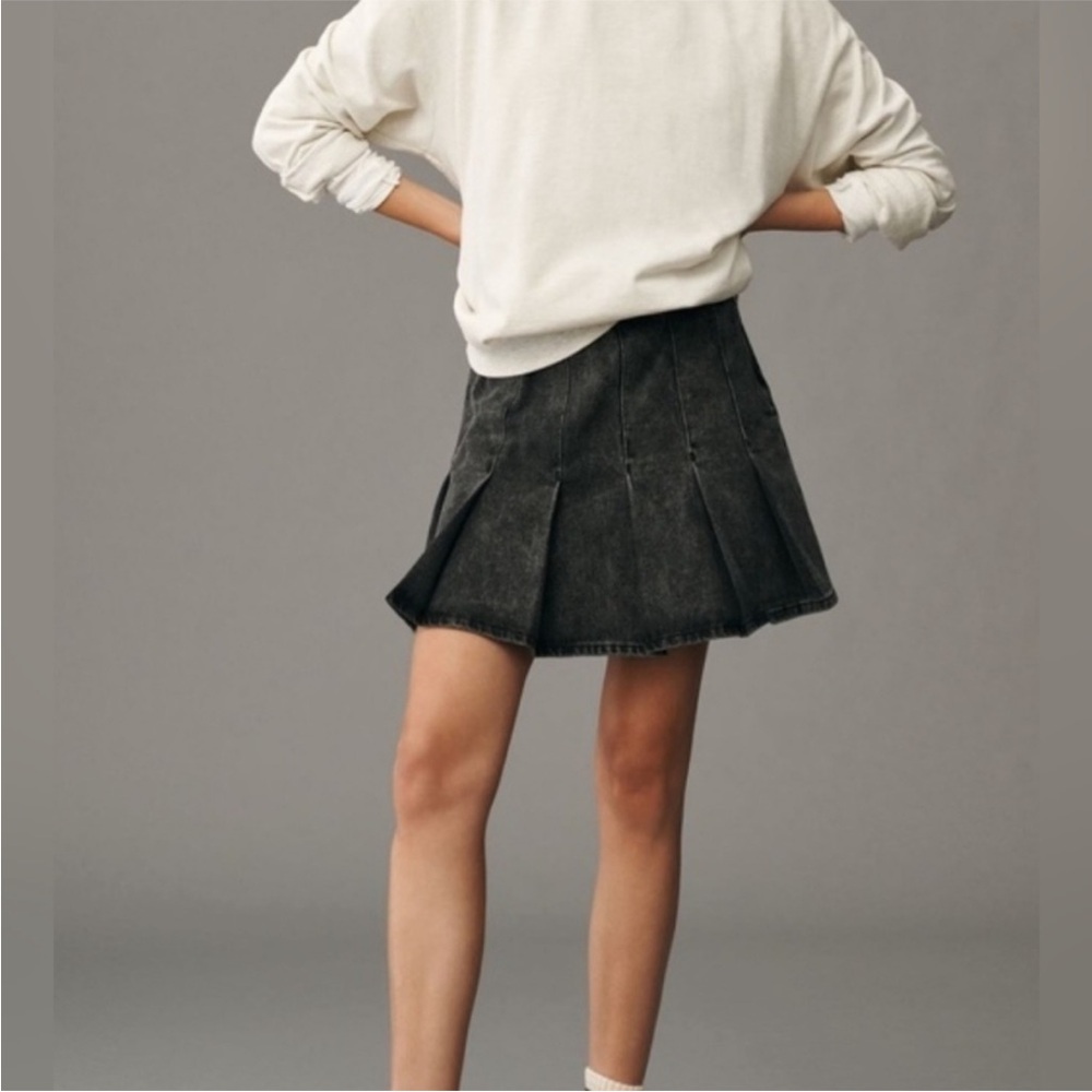 Pilcro Anthropologie Gray‎ Pleated Denim Jean Skirt Size 4